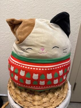 Squishmallows Cam the Cat Christmas Holiday Plush Blue Sweater NWOT